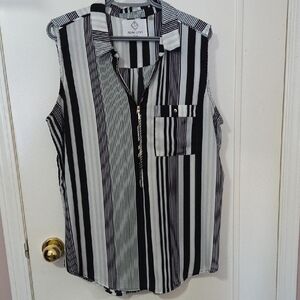 Point Zero navy and White Striped Sleeveless Shirt